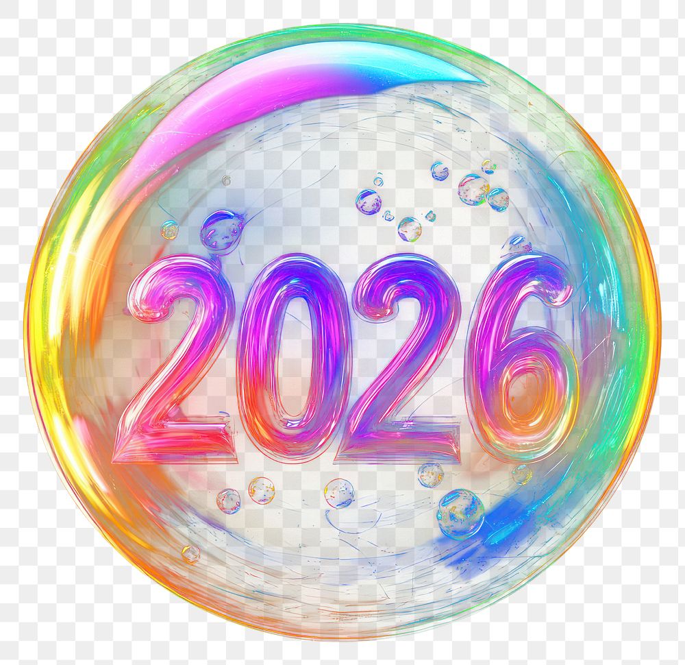 PNG Number 2026 bubble numbers illustration futuristic.