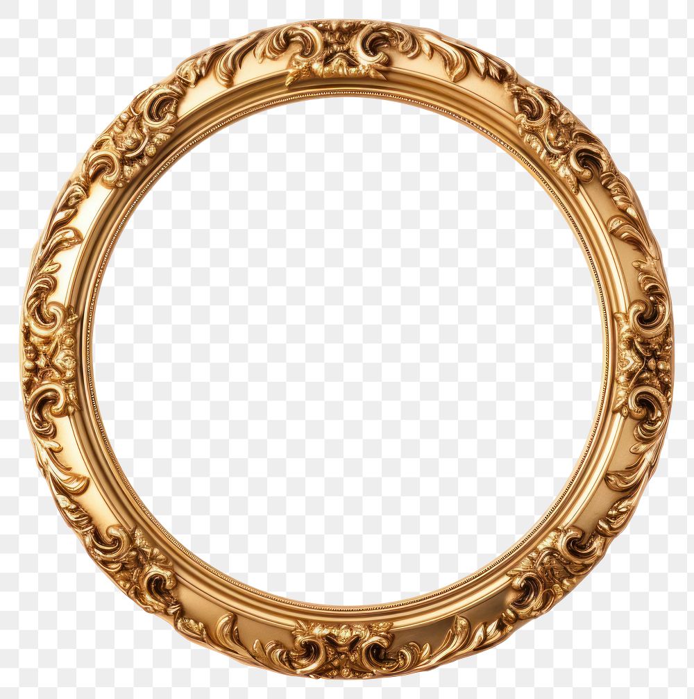 PNG Baroque circle Gold Frame gold photo round.