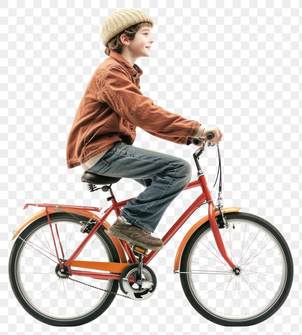 PNG Boy riding bicycle bike hat transportation.