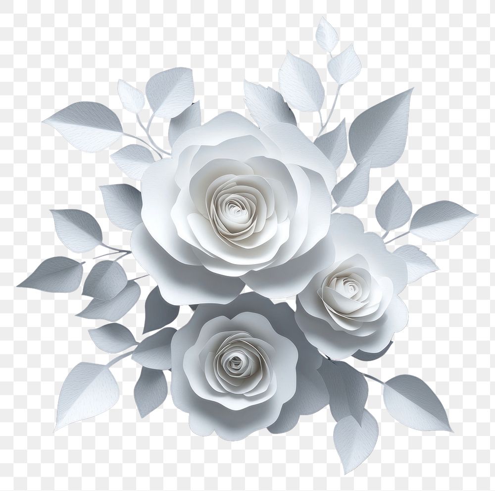 PNG Paper-cut white flower bouquet flowers roses arrangement.