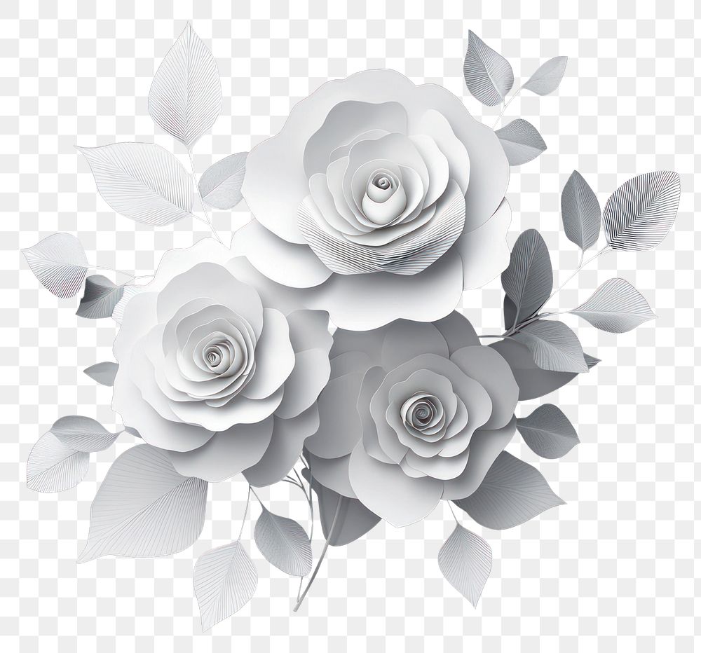 PNG Paper-cut white flower bouquet roses art decorative.