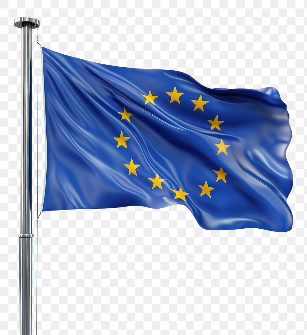 PNG Waving EU flag on a flagpole waving international european.