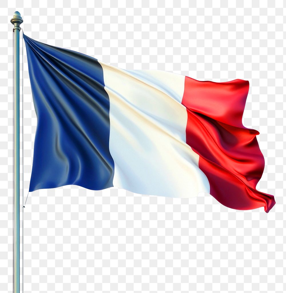 PNG Waving France flag on a flagpole france waving white.