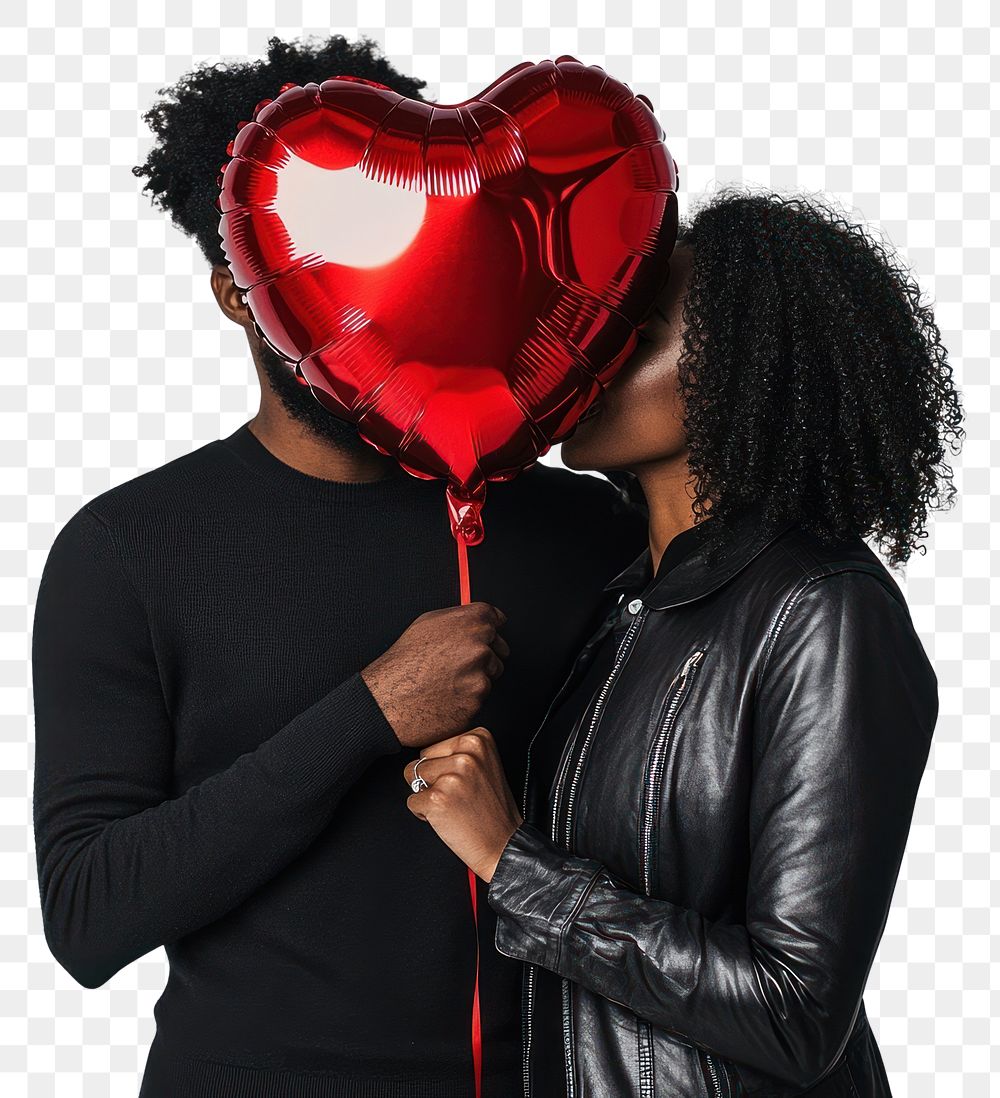 PNG Black couple holding a heart-shaped balloon valentine's romantic red.