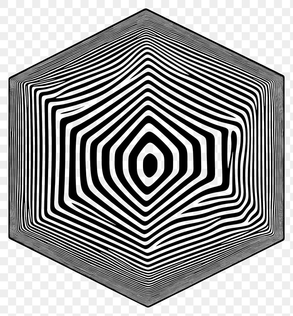 PNG Cube flat line illusion pattern black white.