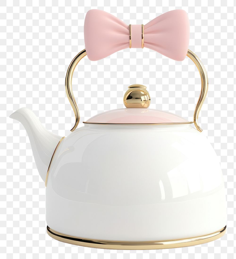 PNG 3d coquette tea kettle teapot white gold.