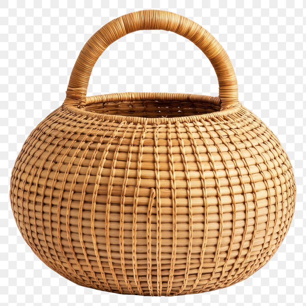 PNG A rattan basket with a handle woven round accessories.