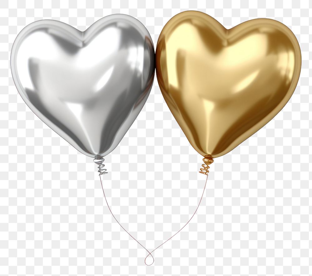 PNG Golden and silver heart balloons heart-shaped accessories celebration.