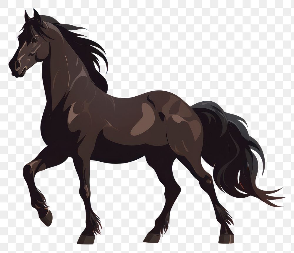 PNG Black horse illustration animal landscape.