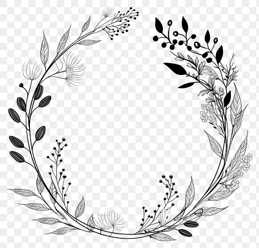 PNG Minimal botanical wreath art illustration black.