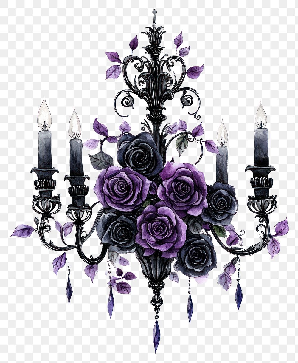 PNG Illustration of a chandelier gothic purple roses.