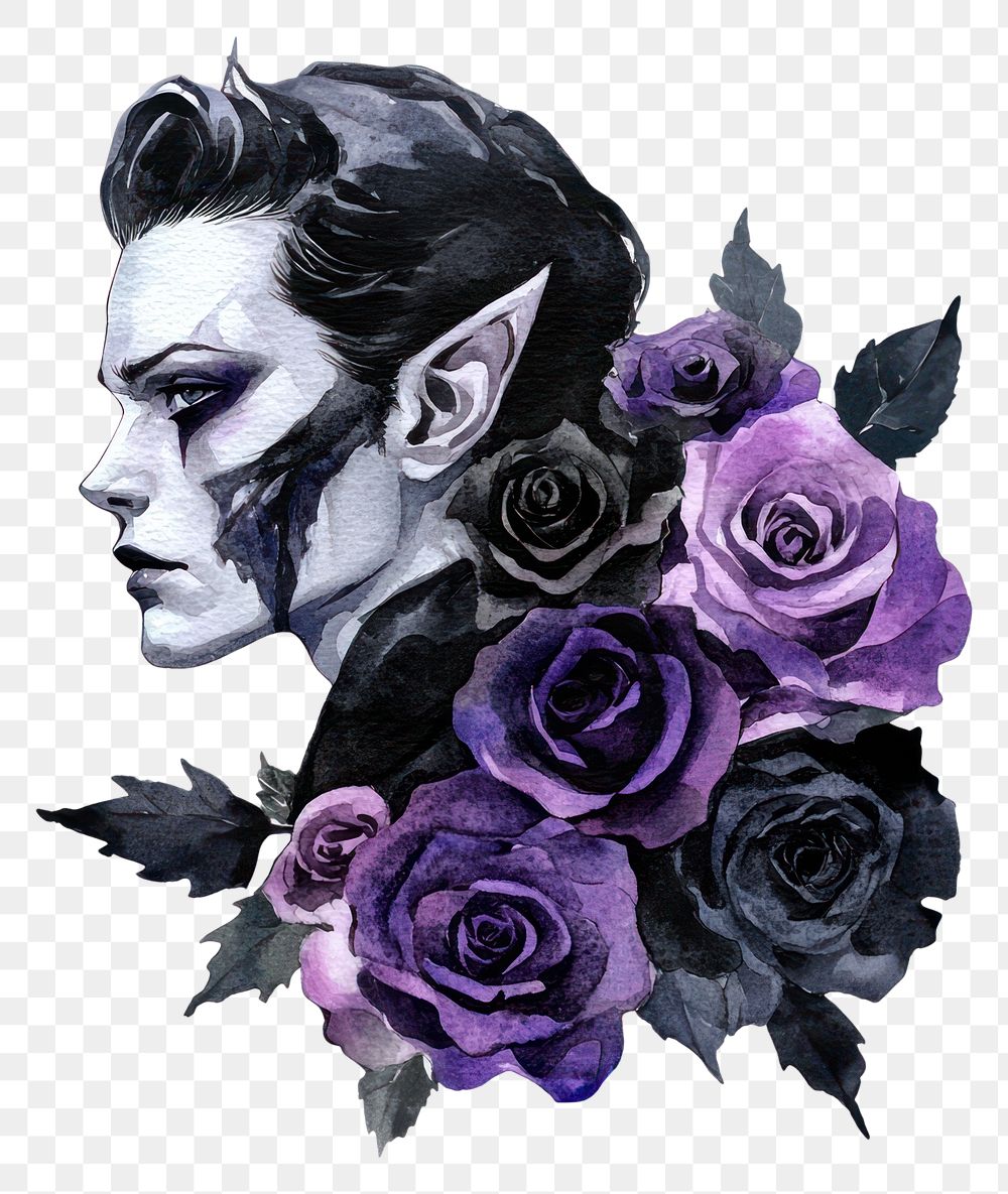 PNG Illustration of vampire roses art watercolor.