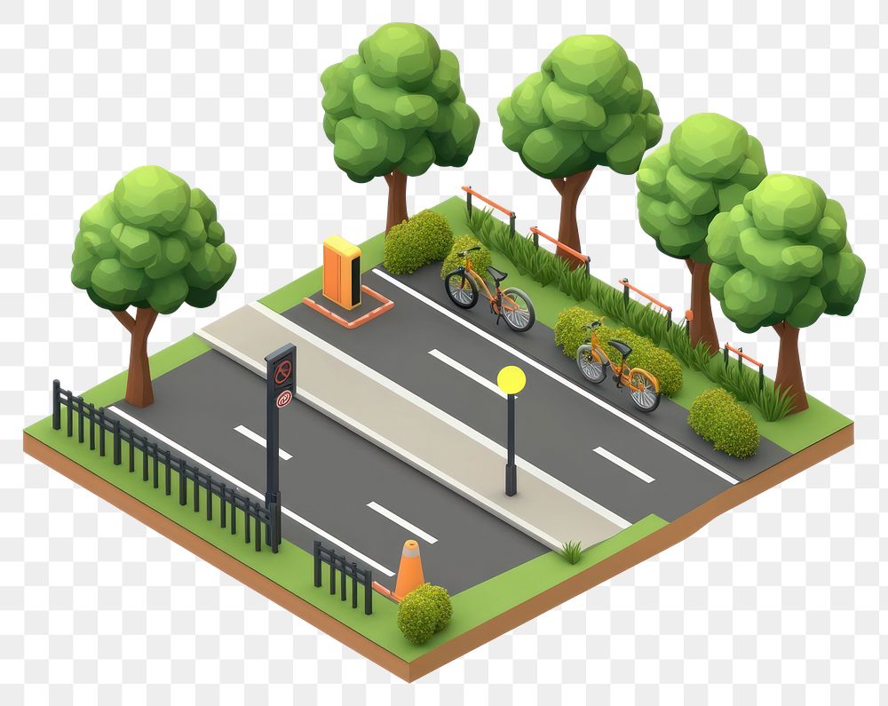 PNG Bike lane isometric outdoors bicycles.