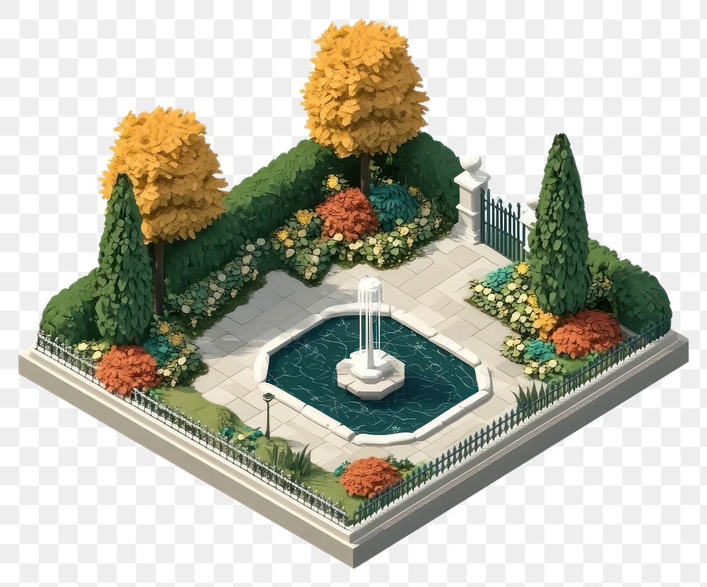 PNG Public garden isometric outdoors fountain.