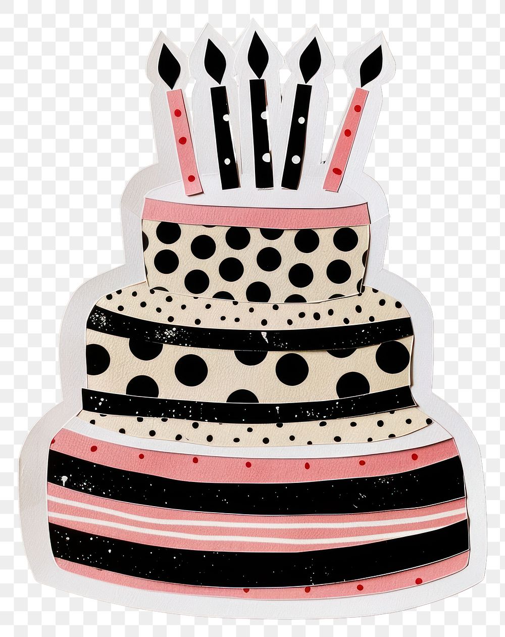 PNG Birthday cake paper collage design black white.