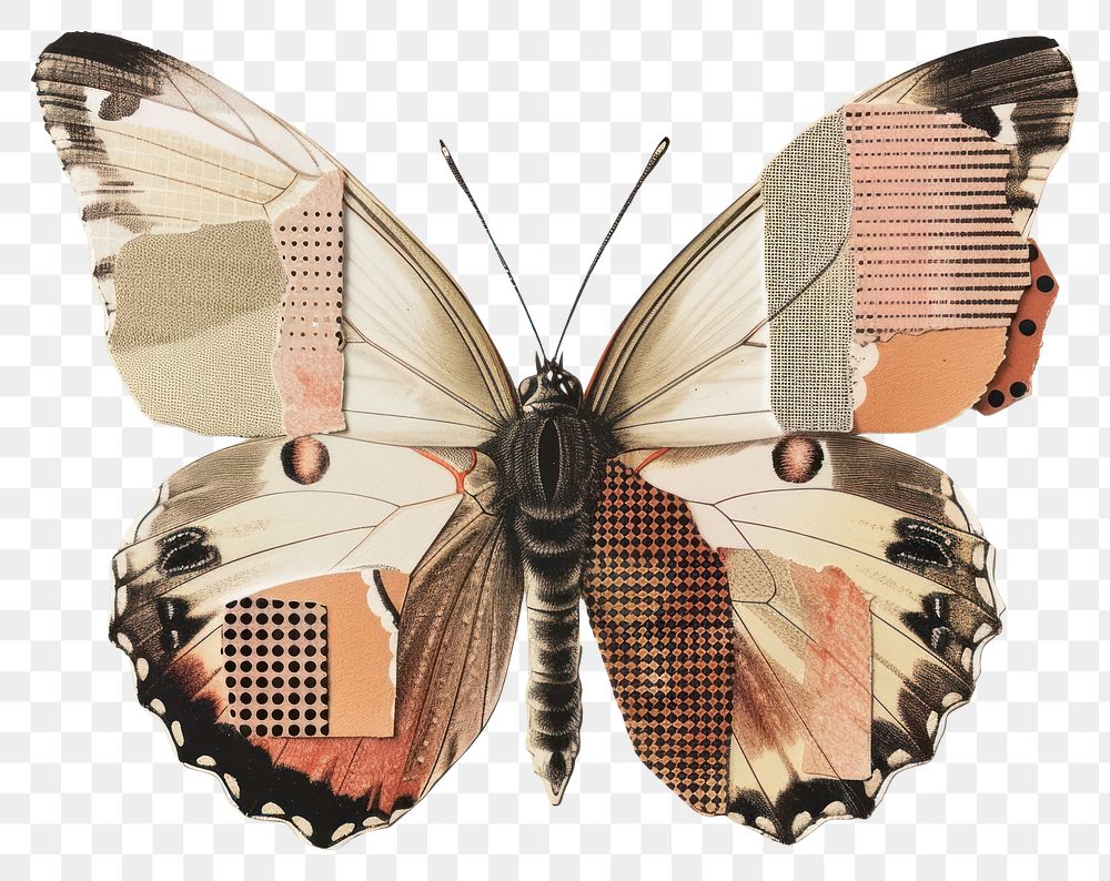 PNG Butterfly retro paper collage design art invertebrate.