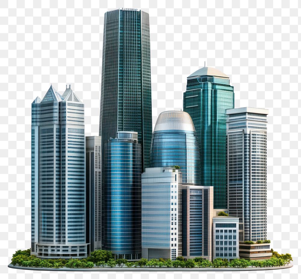 PNG Group of asian buildings architecture skyscraper cityscape.