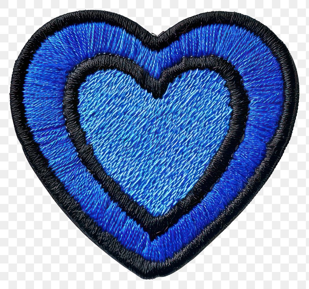 PNG Blue heart-shaped embroidery patch with a black outline accessories accessory embroidered.