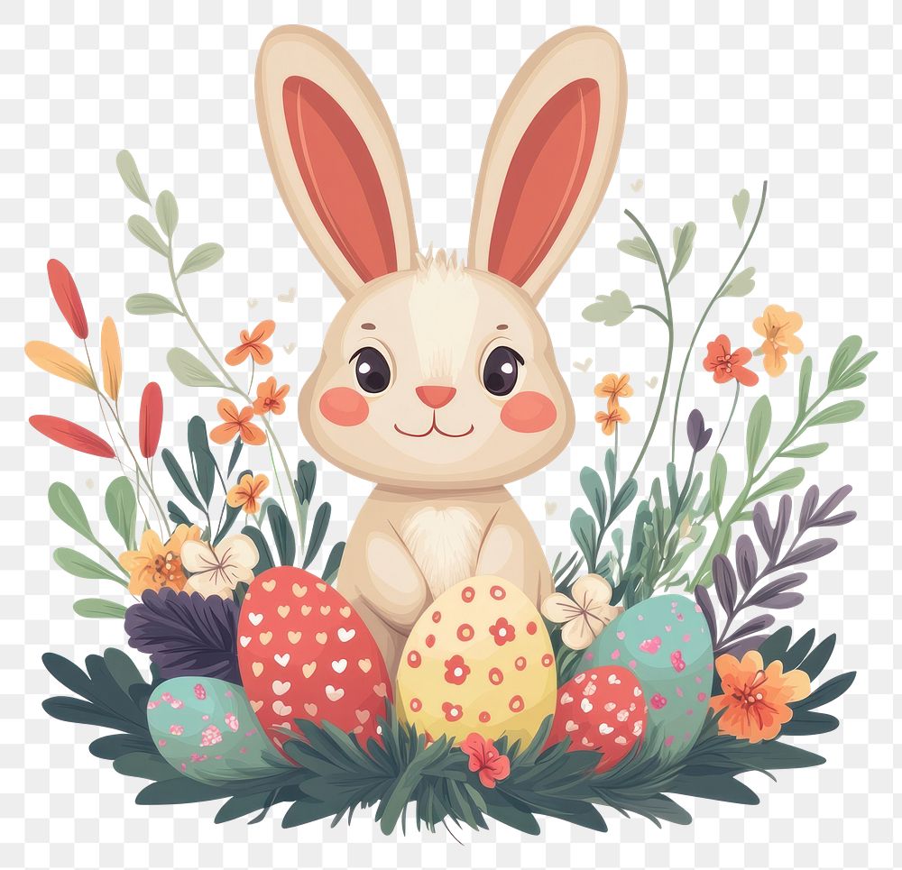 PNG Cute bunny eggs illustration colorful.