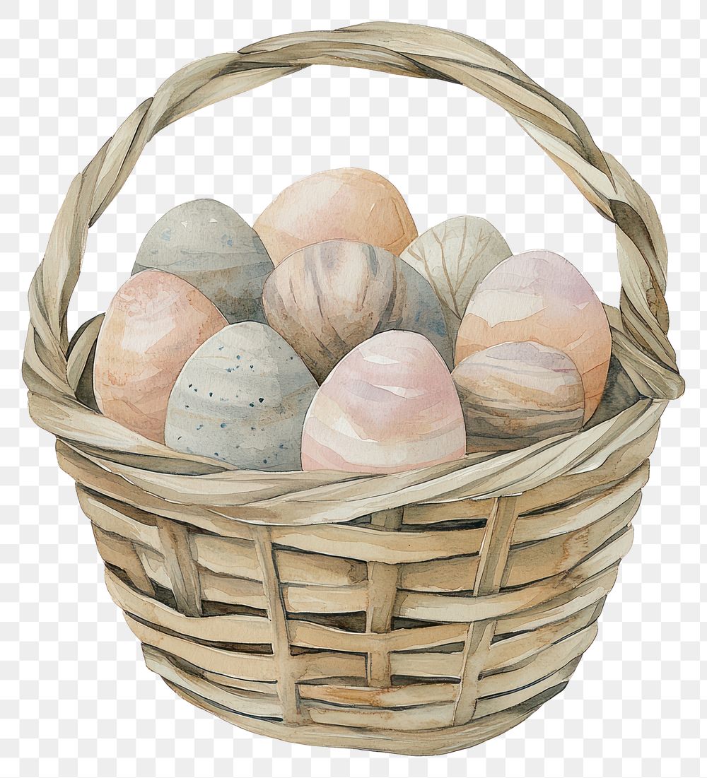 PNG Easter eggs basket illustration watercolor.