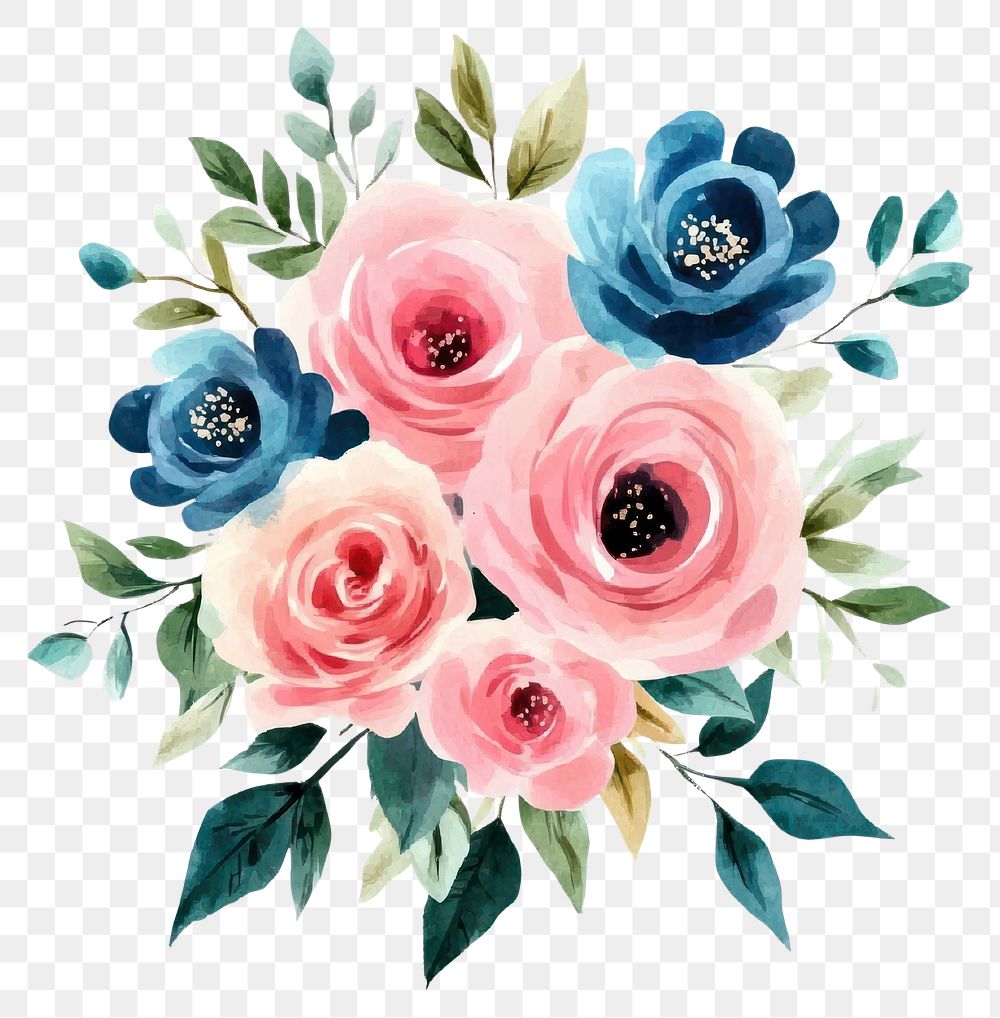 PNG Watercolor flower bouquet flowers roses illustration.