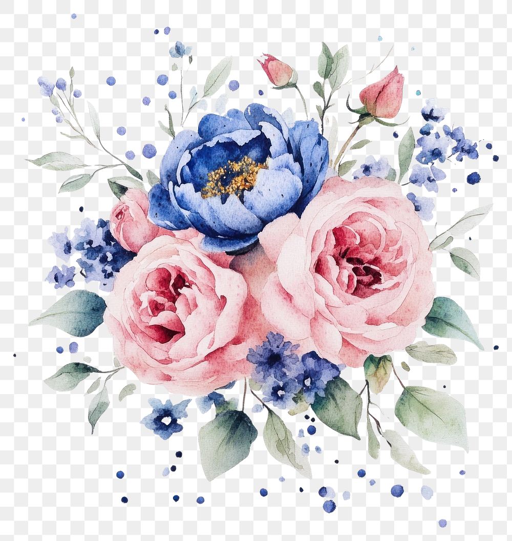 PNG Watercolor of floral bouquet roses watercolor flowers.