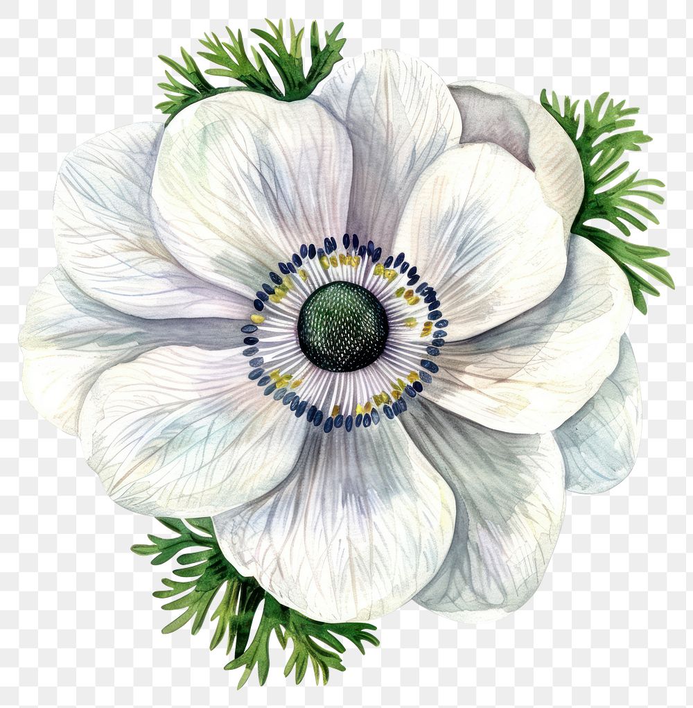 PNG White Anemones flower anemone art illustration.