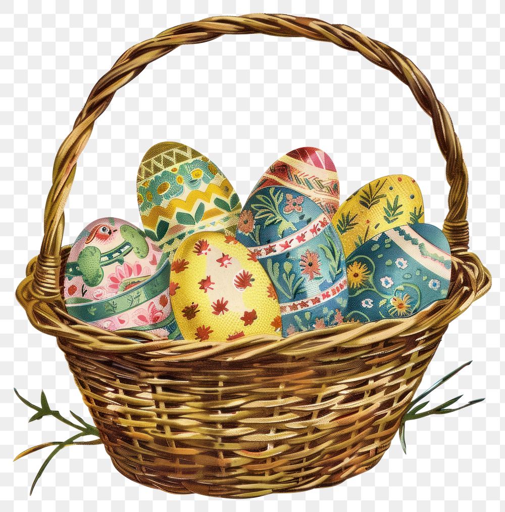 PNG A basket easter eggs traditional celebration decorative.