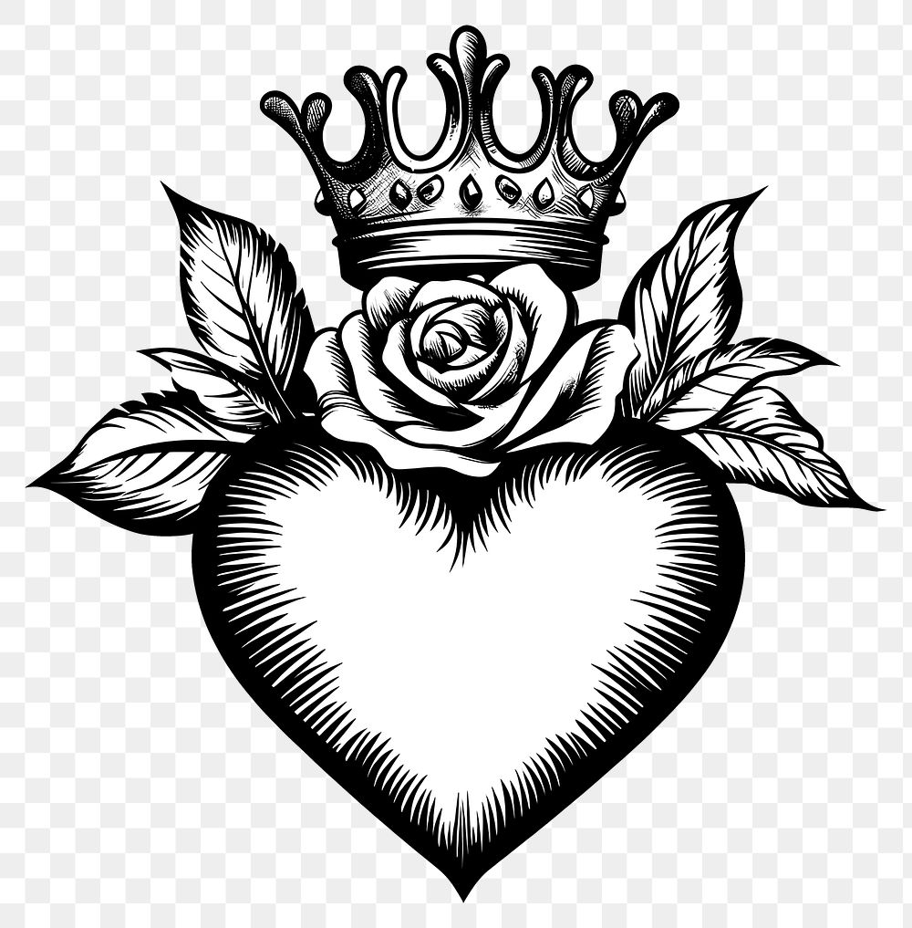 PNG Heart wearing the crown illustration vintage symbol.