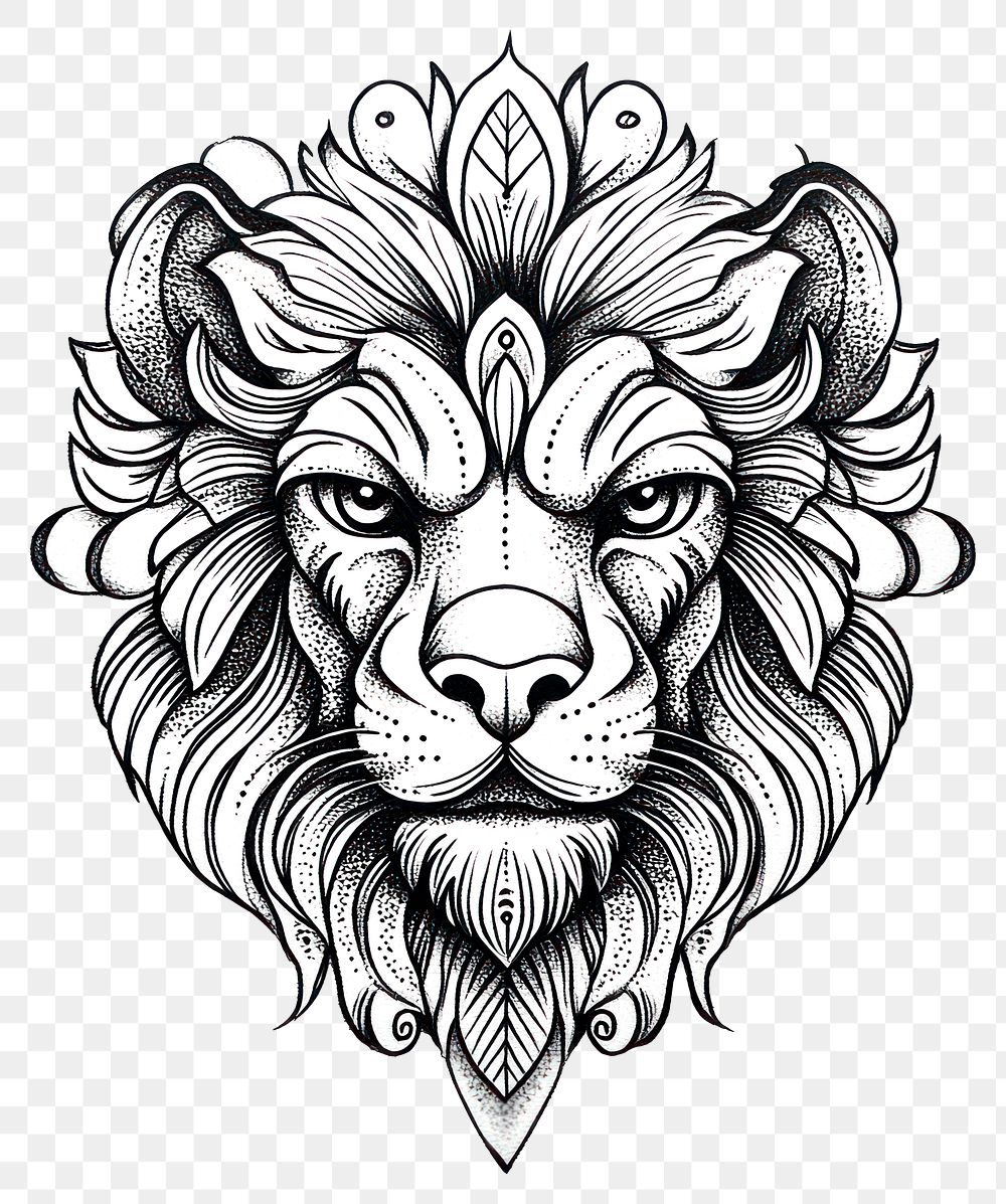 PNG Lion face art illustration tattoo.