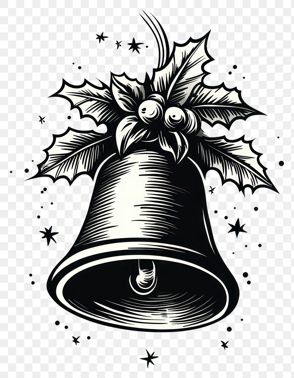 PNG Christmas bell illustration black white.