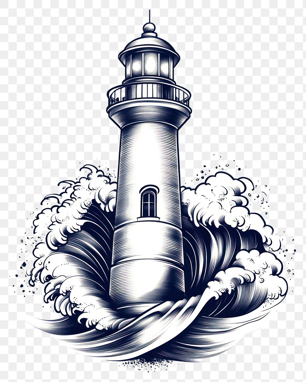 PNG Lighthouse and wave art illustration waves.