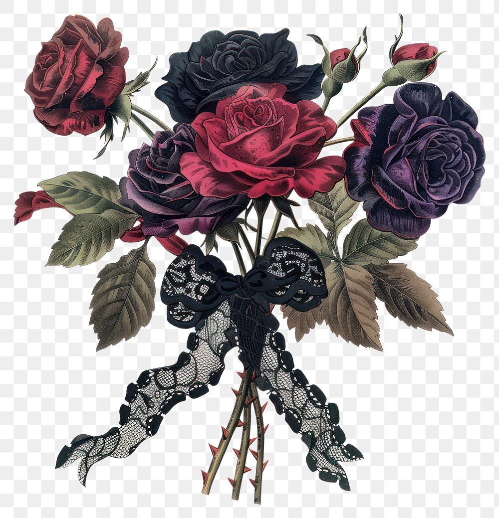 PNG Gothic wedding rose vine roses illustration vintage.