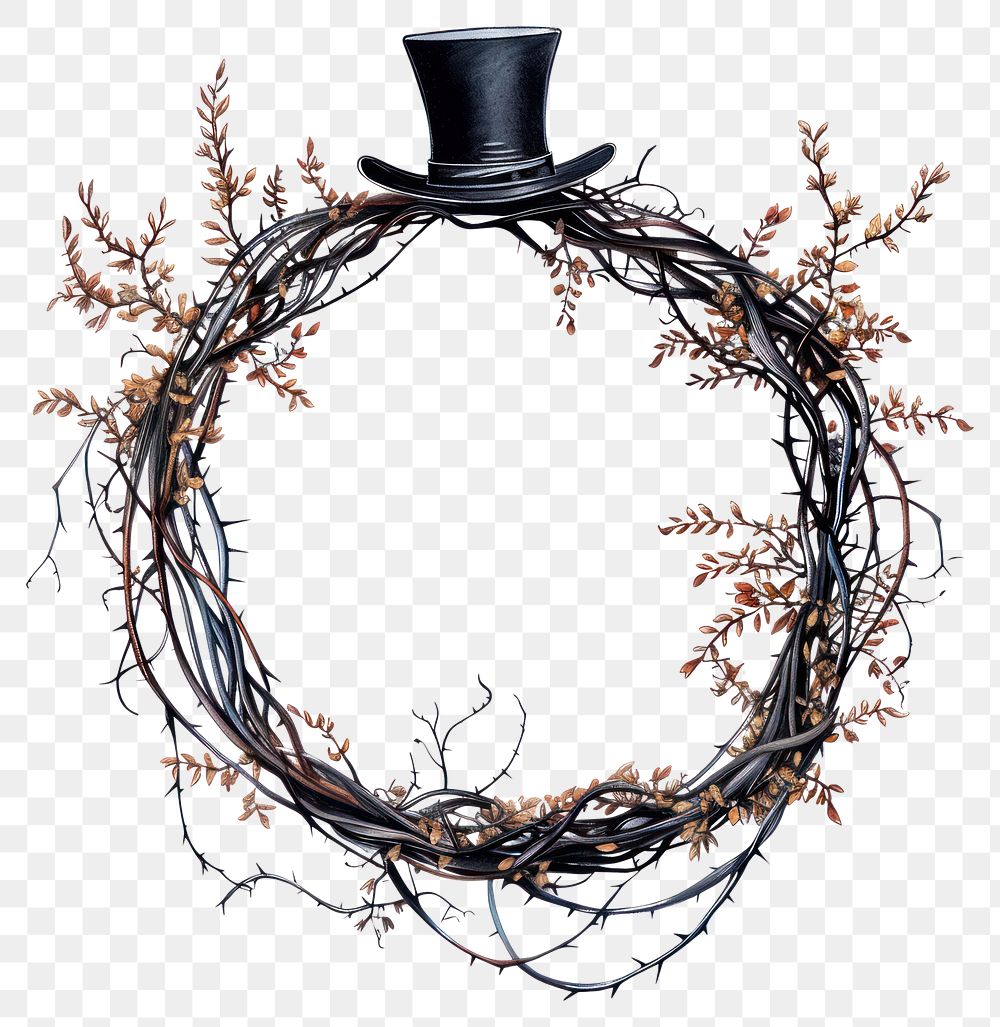 PNG Gothic wedding with top hat illustration vintage wreath.