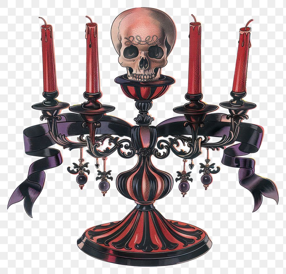 PNG Gothic wedding candelabra vintage ribbons candle.