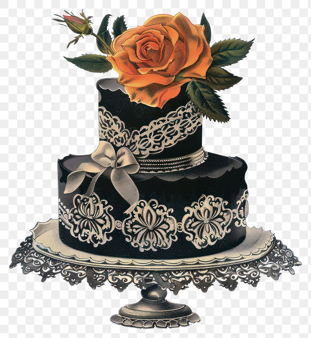 PNG Gothic wedding cake rose illustration vintage.