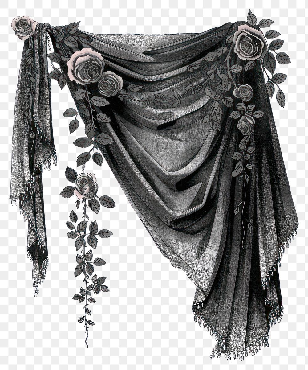 PNG Gothic wedding curtains decorated illustration vintage roses.