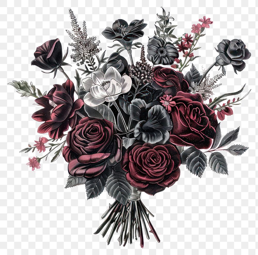 PNG Gothic wedding flower bouquet illustration vintage gothic.