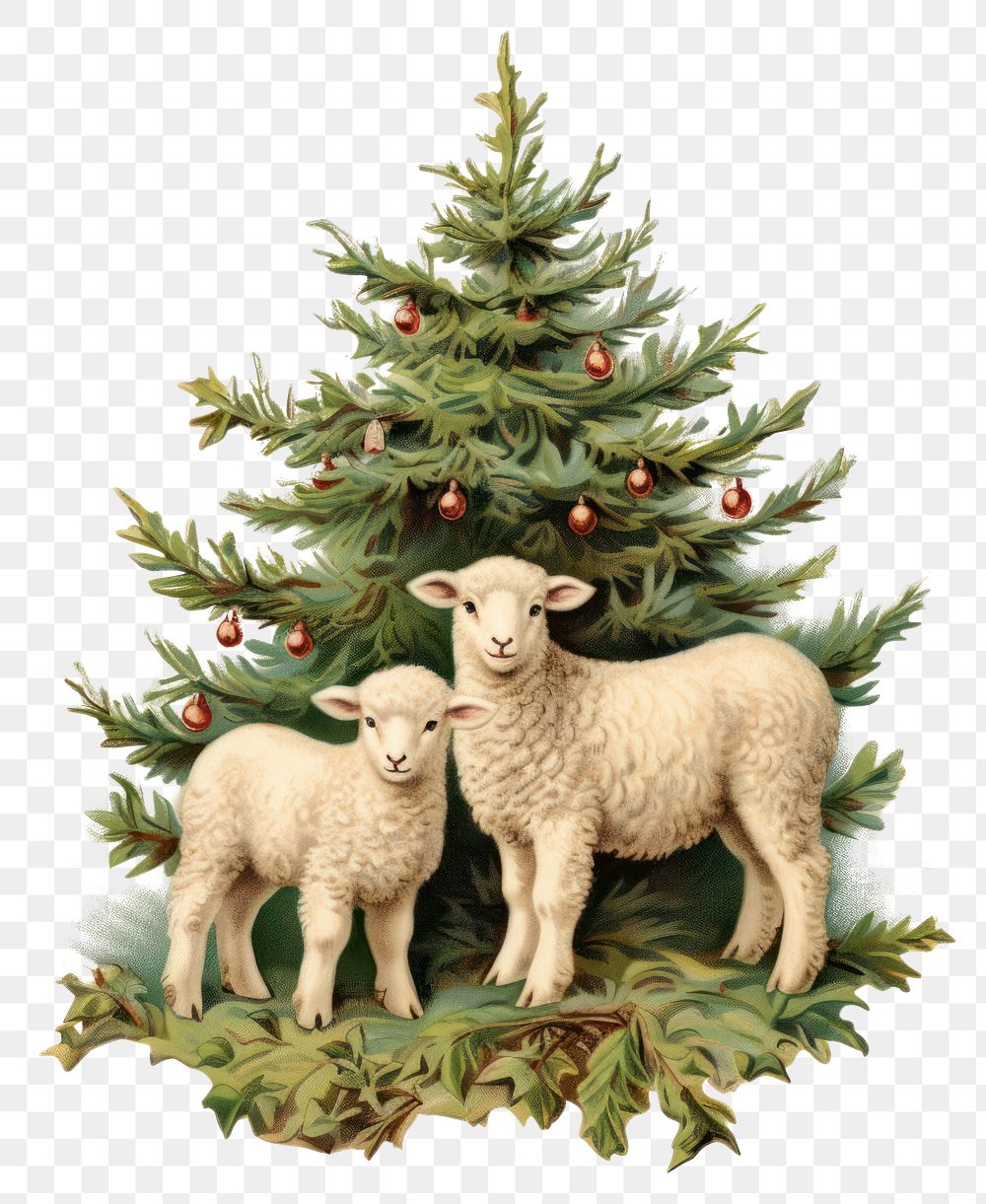 PNG Lambs Run around Christmas tree christmas illustration pine.