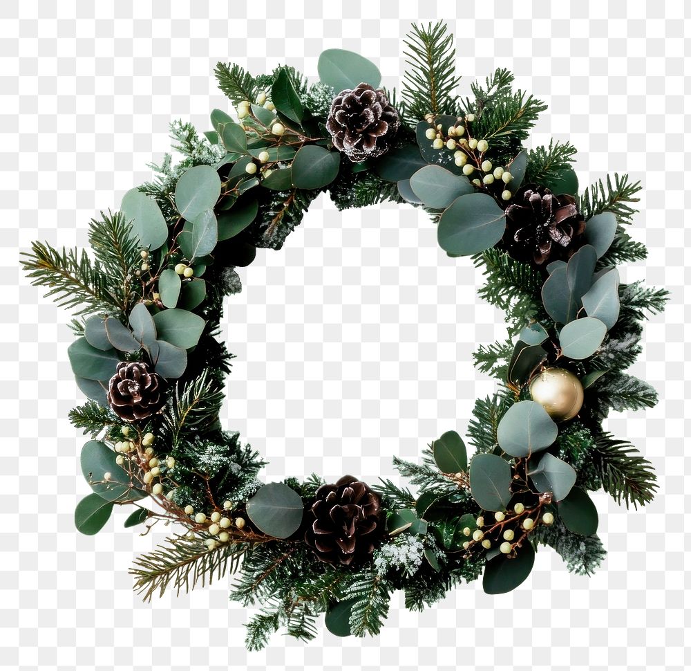 PNG Christmas dark green round wreath decoration eucalyptus ornament.