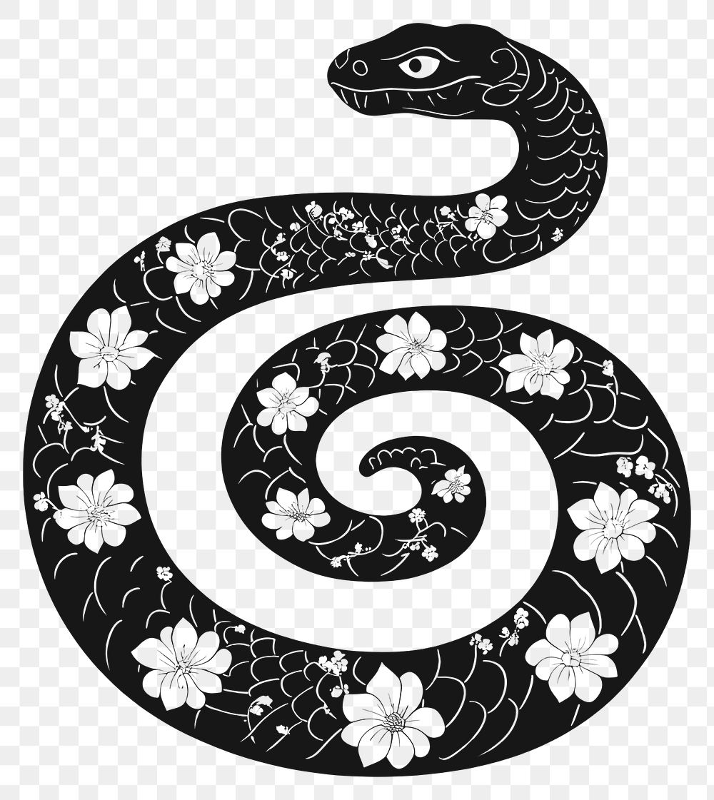 PNG Chinese zodiac sign black snake art illustration pattern.