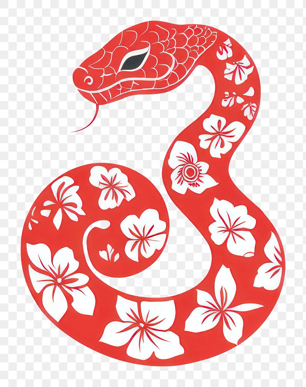 PNG Chinese zodiac sign red snake chinese pattern floral.