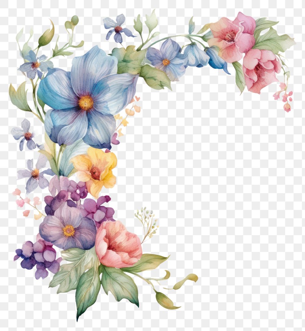 PNG A flower corner frame flowers illustration watercolor.