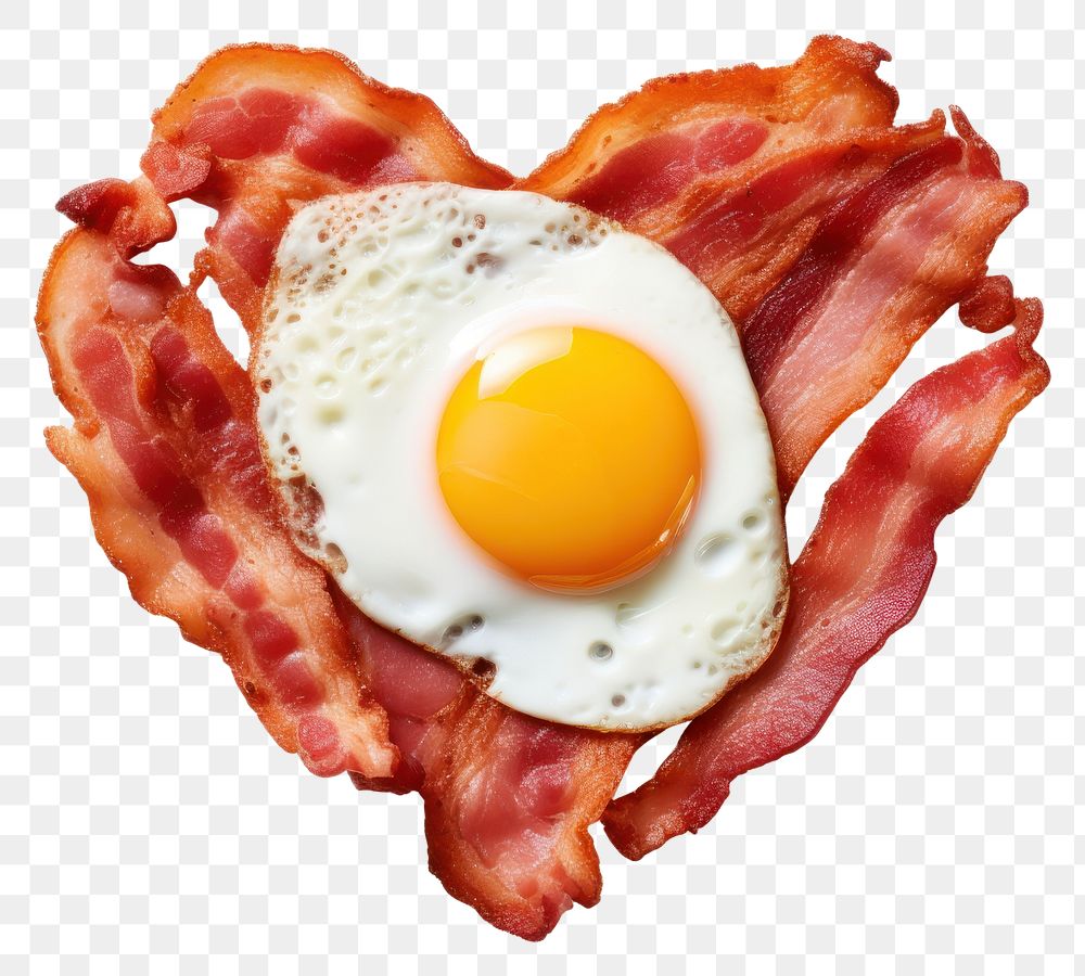 PNG Bacon and fried egg heart shape food.