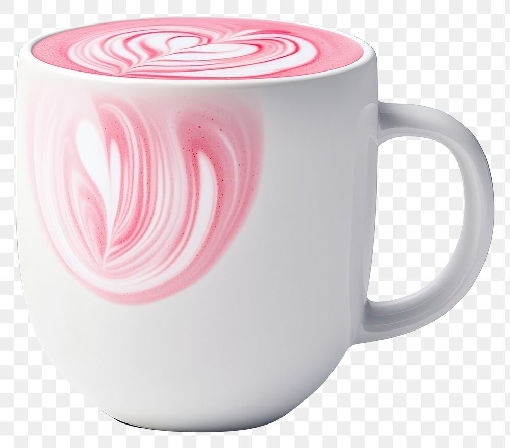 PNG A ceramic white mug of artist pink latte beverage coffee drink.