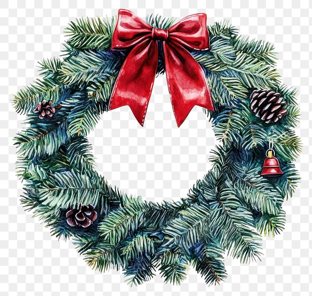 PNG Green Pine Christmas Wreath wreath christmas ribbon.