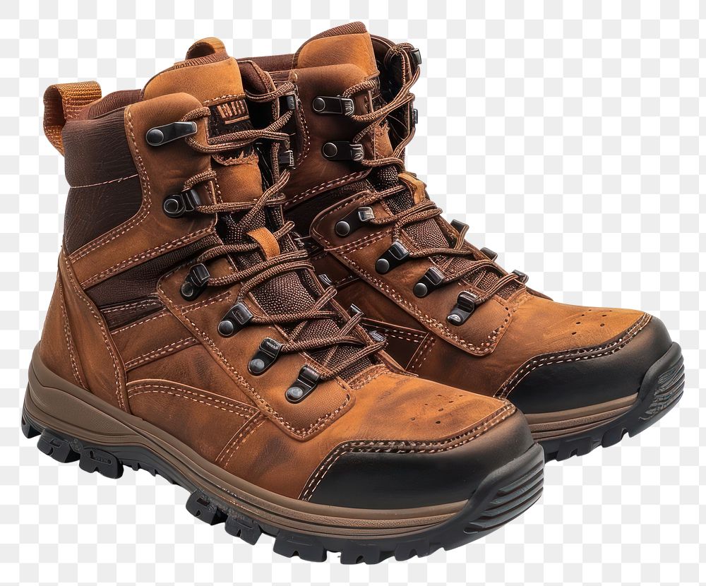 PNG Brown waterproof boots footwear leather hiking.