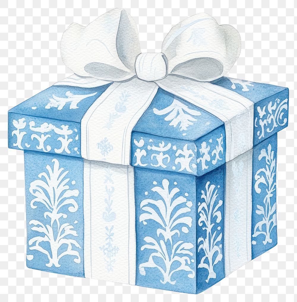 PNG Christmas blue present box white gift illustration.