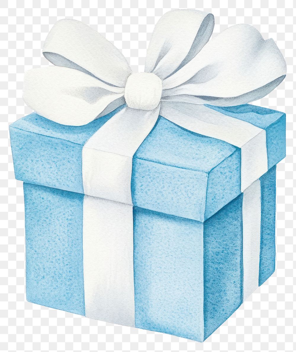 PNG Christmas blue present box watercolor white gift.