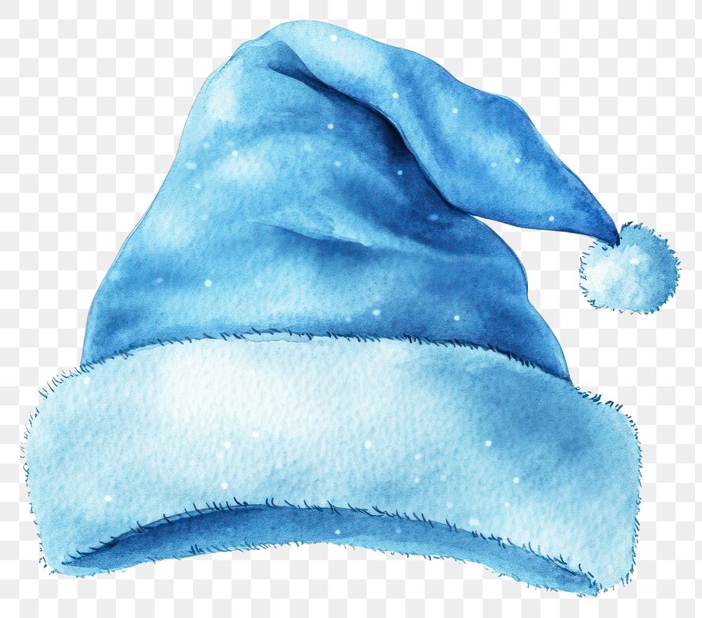 PNG Blue Christmas Santa hat watercolor illustration clothing.